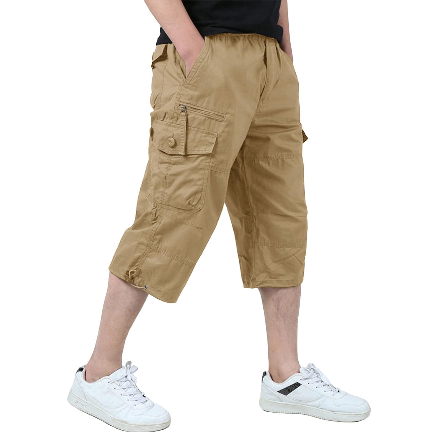 KEFITEVD Men's 3/4 Cargo Shorts Bermuda Shorts Summer Cotton Trousers