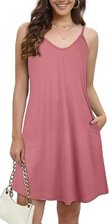 JOELLYUS Women Summer Dress Casual Beach Dress Floral Spaghetti Straps Wide Pocket Dress