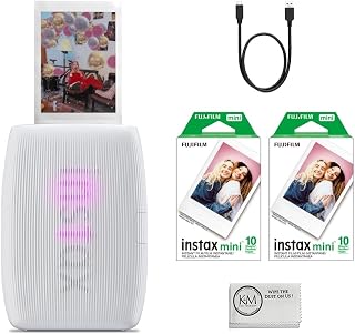 Fujifilm INSTAX Mini Link 3 Smartphone Printer | Clay White Bundled INSTAX Mini Instant Film | 20 Exposures + Microfiber Cleaning Cloth (3 Items)
