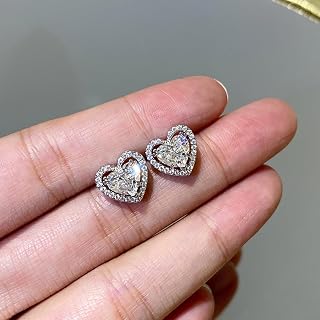 Fancy Heart Shape Cubic Zirconia Love Stud Earrings for Women Silver Color Jewelry