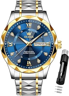OLEVS Mens Luxury Casual Diamond Watches Big Dial Stainless Steel Waterproof Business Dress Analog Luminous Date Display