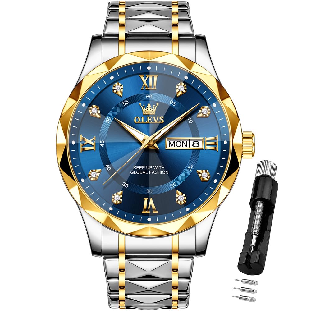 OLEVS Mens Luxury Casual Diamond Watches Big Dial Stainless Steel Waterproof Bus