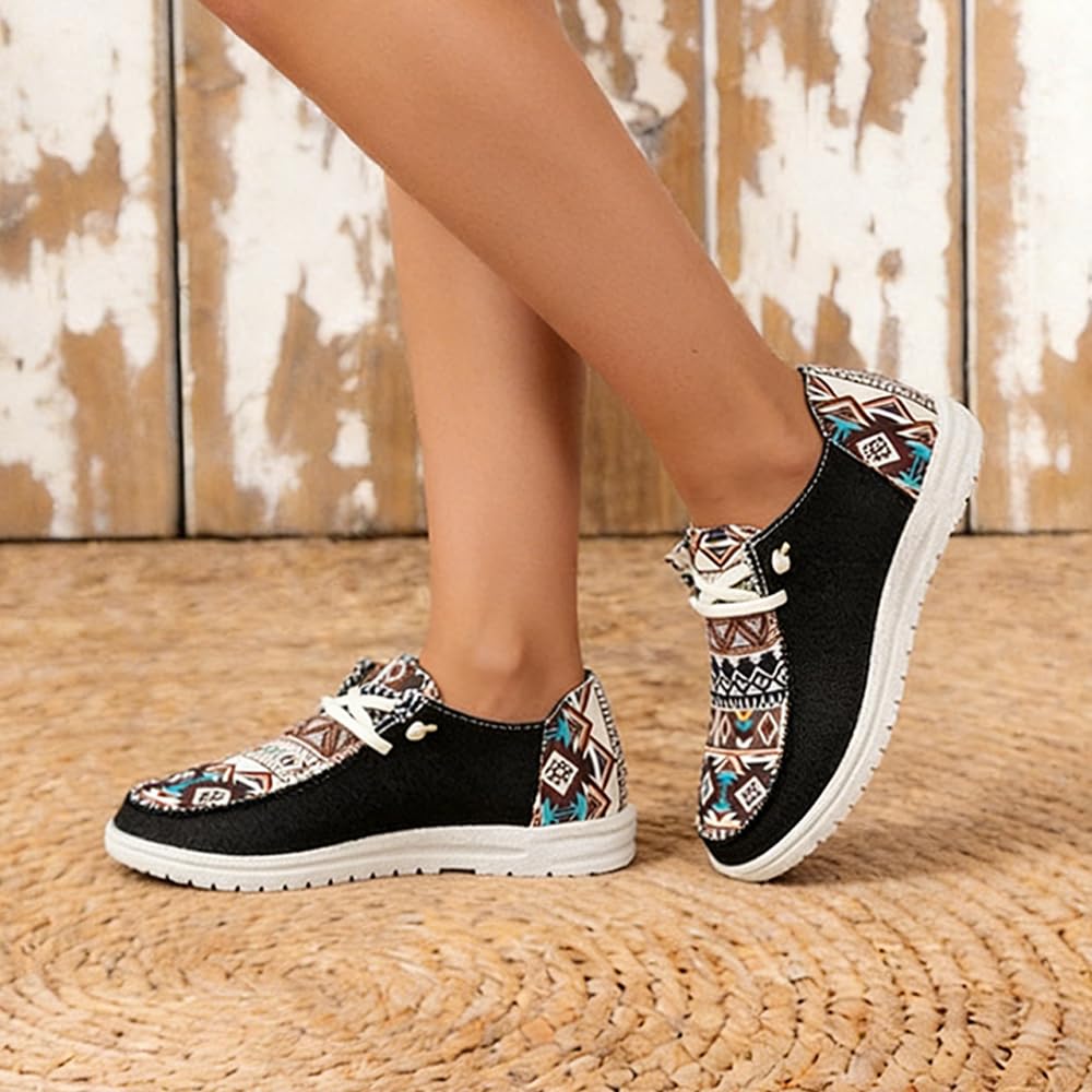 Women Casual Shoes Bohemian Tribal Print Soft Sole Non Slip Canvas Lightweight C