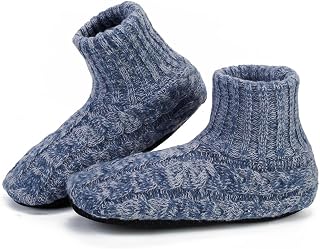 LEMZONE Mens Warm Slipper Socks with Grippers Winter Fuzzy House Shoes