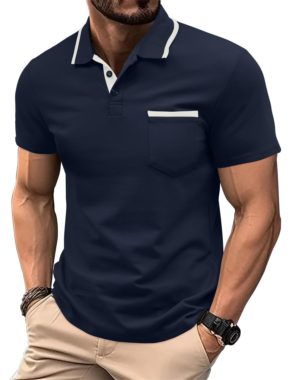 Casual Polo Shirts for Men Summer Short Sleeve Classic Fit Polo T Shirts Comfy G