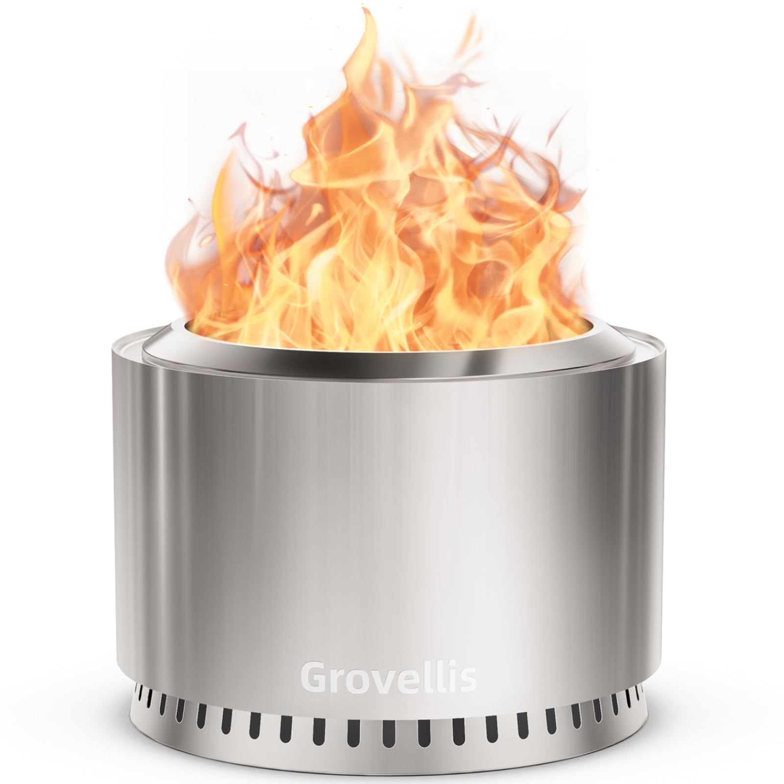 Grovellis 27 inch Smokeless Fire Pit with Waterproof Cover & Fire Poker | Stainl