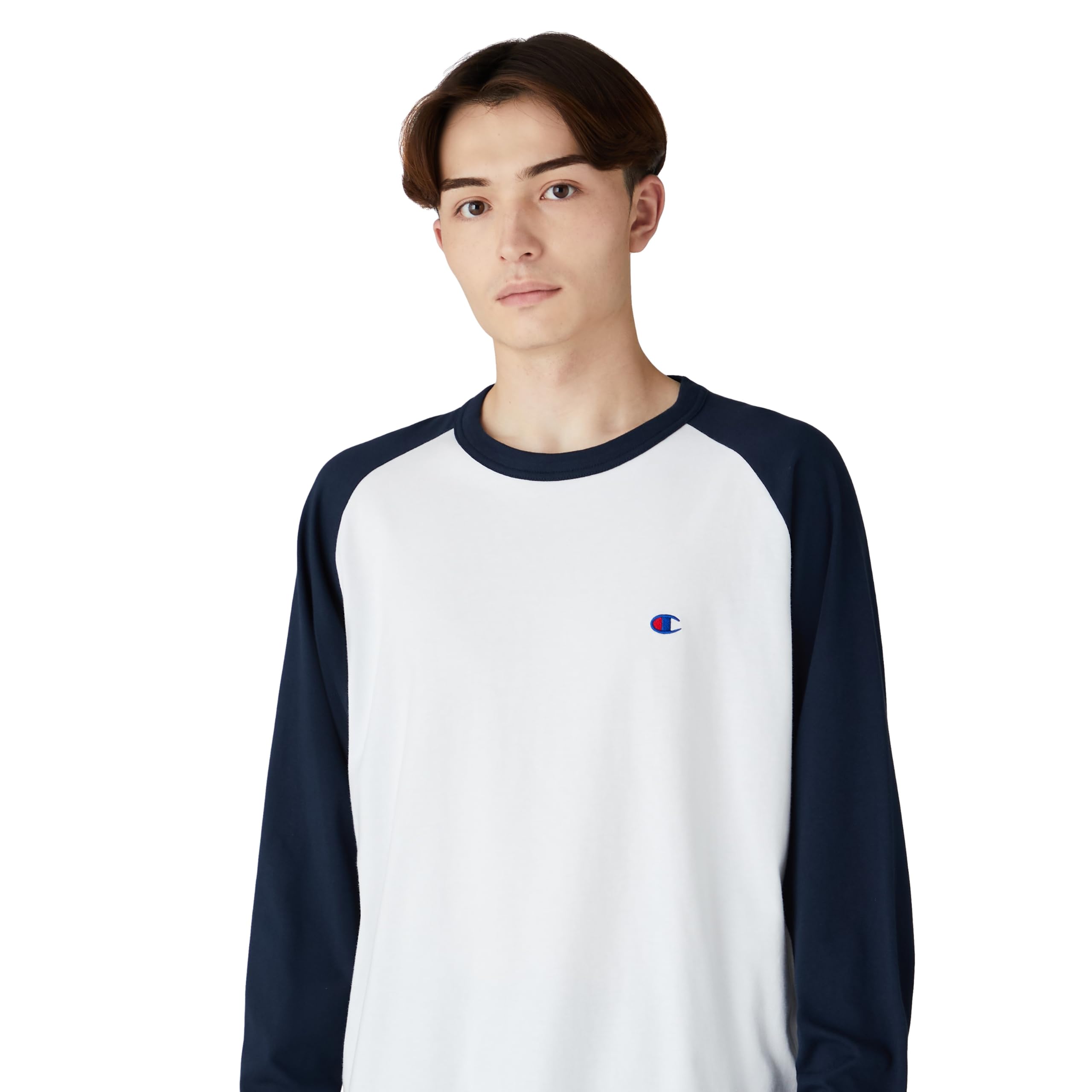 Men's Long Sleeve T-Shirt, Round Neck, 100% Cotton, One Point Embroidery, Relaxe
