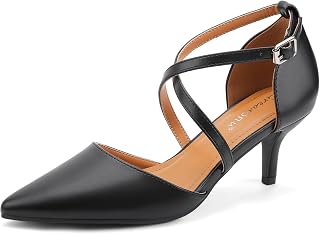 Greatonu Women Pumps Kitten Heel Strappy Cross Pointed Pumps