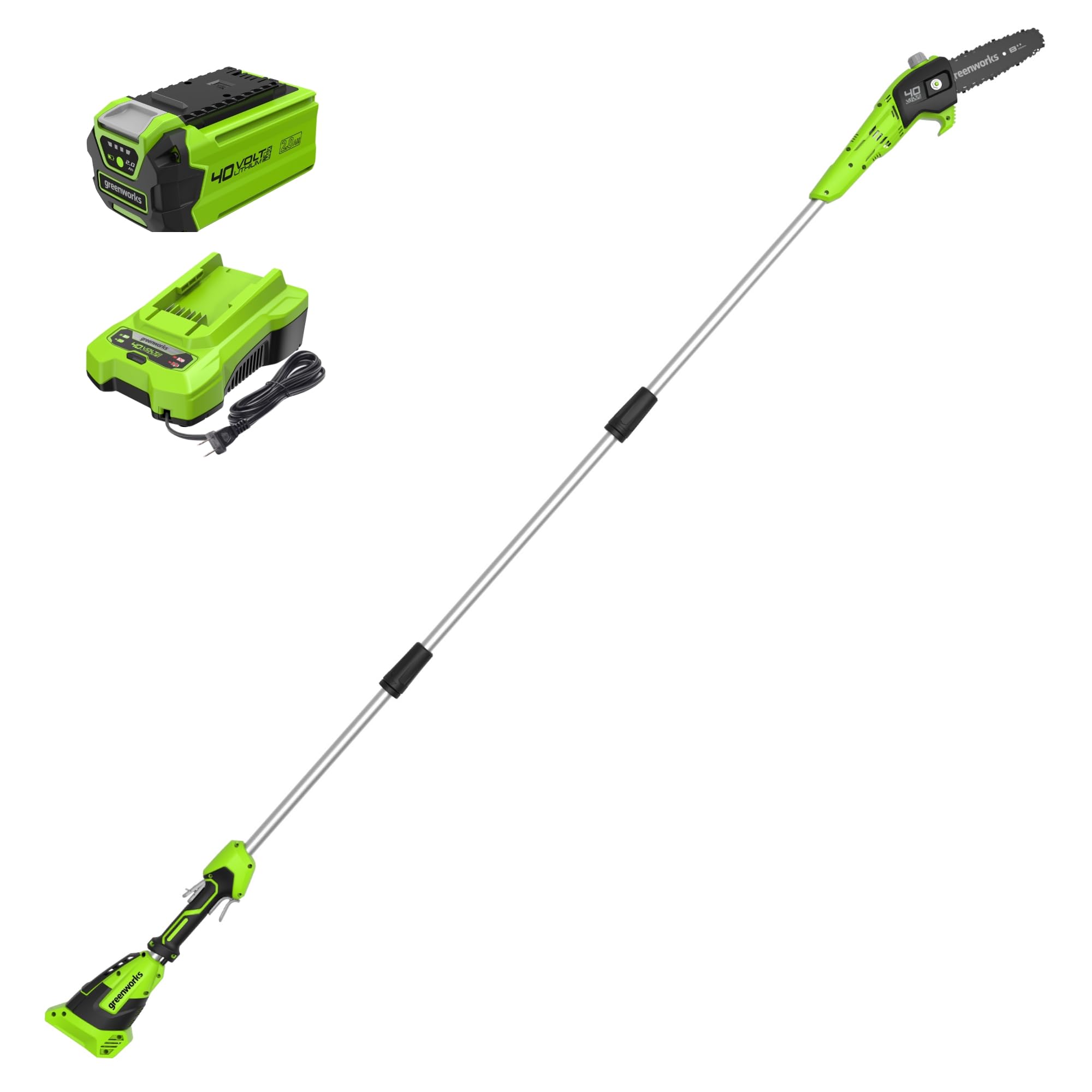 Greenworks 40V 8 in Electric Pole Saw, 2.0 Ah Battery and Charger | Cordless, Po