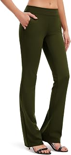 Safort Yoga Pants for Women V Back Long Flare Pants with 4 Pockets High Waist Elastic Running Pants