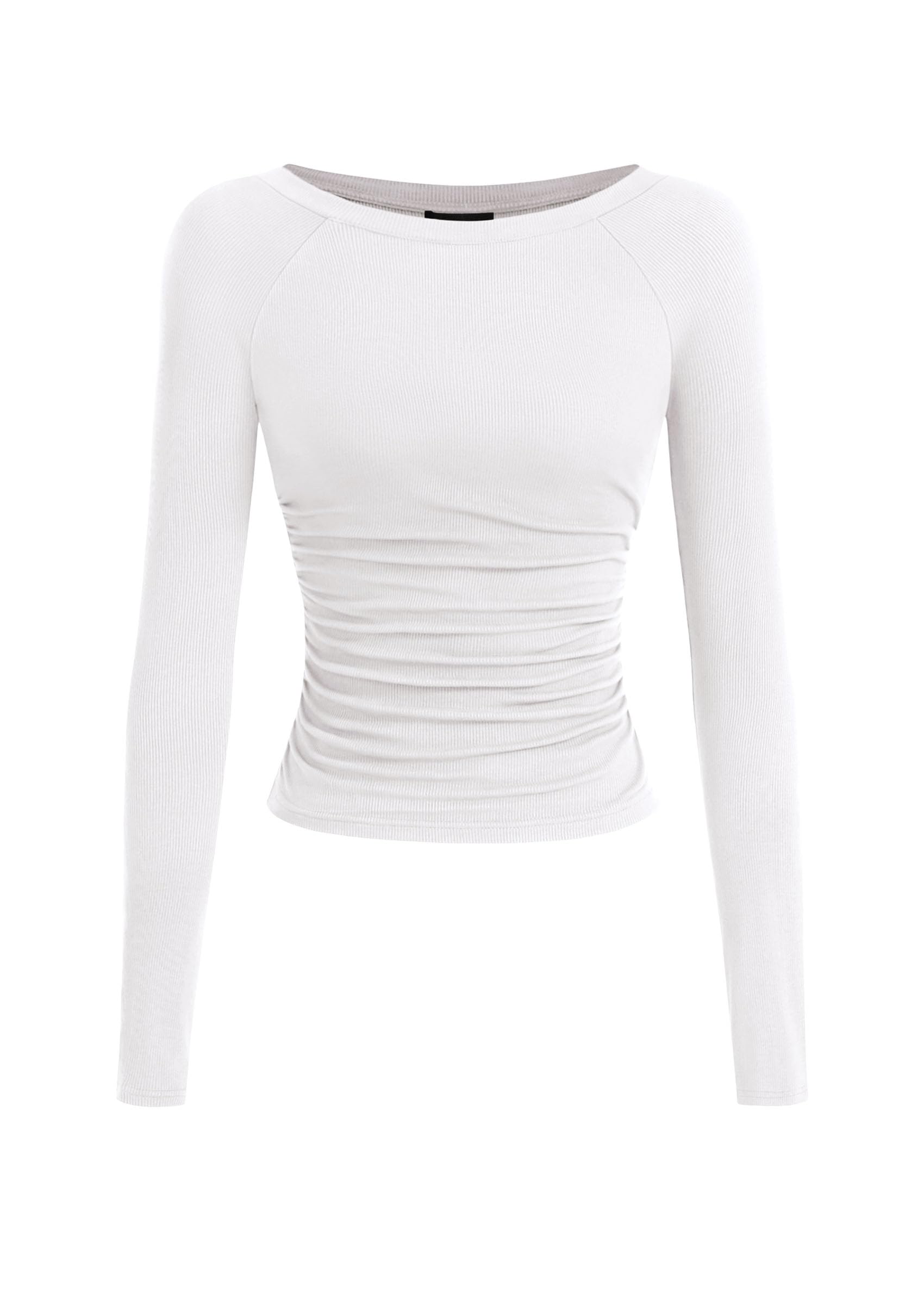 PRETTYGARDEN Long Sleeve Shirts for Women 2025 Fall Ruched Sides Boat Neck Basic