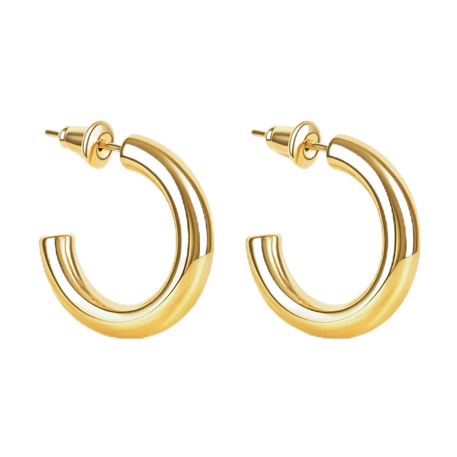 Gold Hoop Earrings,18K Yellow Gold Plated,Chunky Trendy Lightweight