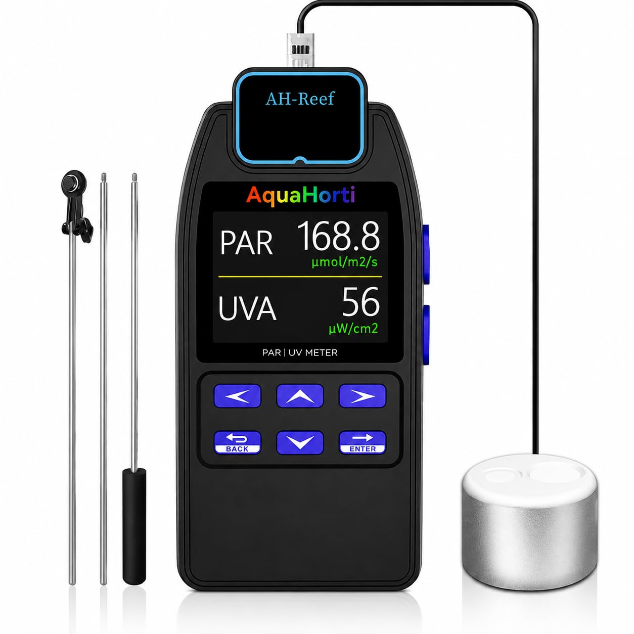 AH-Reef PAR Meter,Test PPFD,UVA w/m²,Waterproof Sensor,Show R,G,B% in Aquarium L