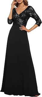 Ever-Pretty Elegant Empire V-Neck A-Line Long Sleeve Sequins Party Dress 00751