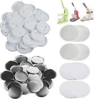 Happizza 200 Sets 58mm(2.25 in) Blank Pin Back Buttons Parts for Button Maker Machine 58mm, Round Badge Making Supplies, Includes Metal Cover, Plastic Button Back Cover, Clear Film&Blank Paper