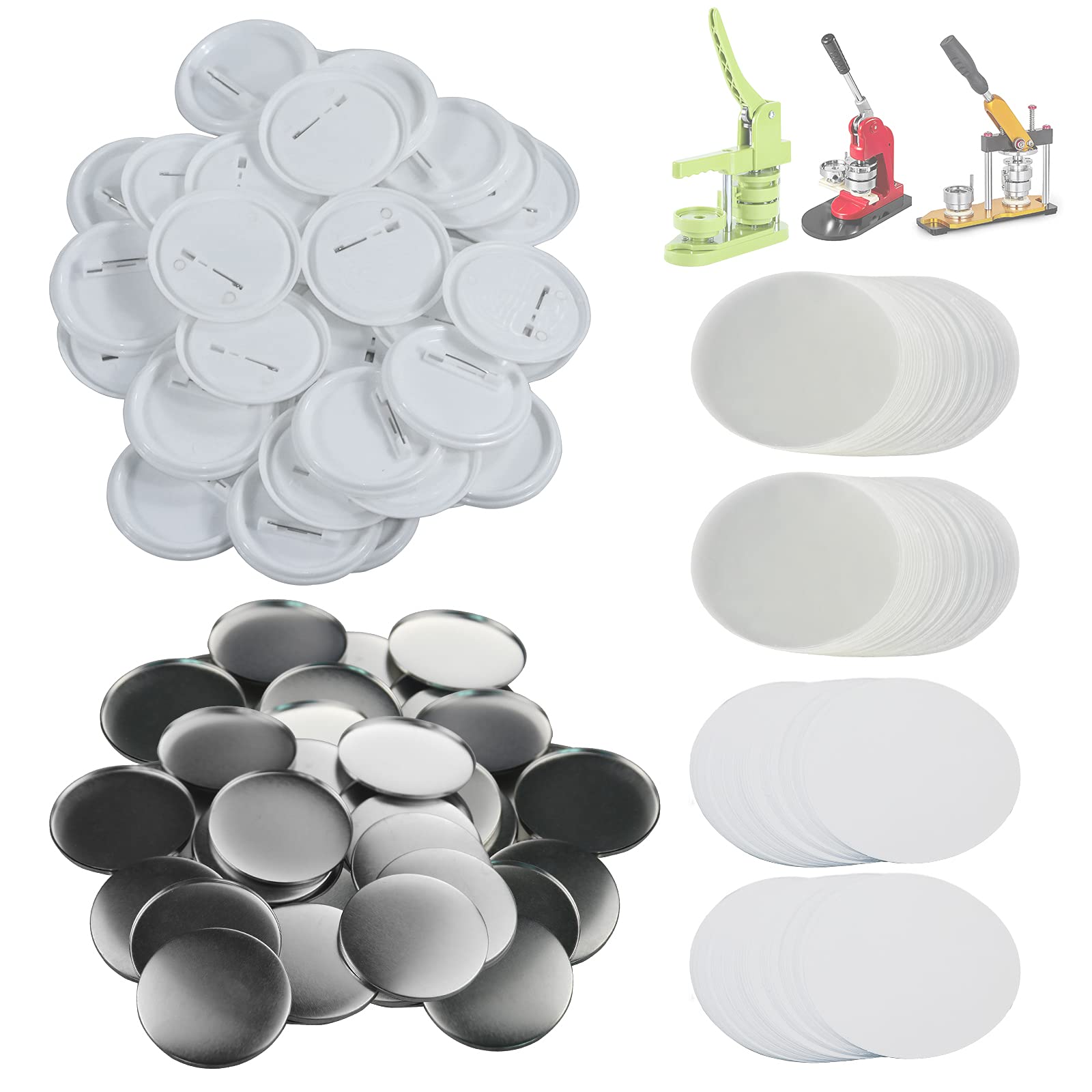 Happizza 200 Sets 58mm(2.25 in) Blank Pin Back Buttons Parts for Button Maker Ma