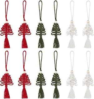PH PandaHall Pack of 12 Macrame Christmas Ornaments 3 Colours Christmas Tree Hanging Ornaments Christmas Knitted Decorations Boho Handmade Ornament for Christmas Holiday Home Party Wall Hanging