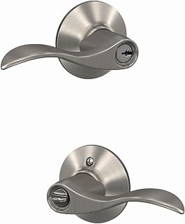 Schlage Accent Keyed Entry Door Handle, Reversible, Satin Nickel | Keyed entry lever door handle with turn-button lock, Easy to install, Certified security & durability, Universal fit, 2 keys