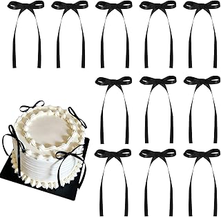 30 Pack Bow Cake Toppers Black Ribbon Bows for Cake Halloween Party Decor | Black Ribbon Bow Halloween Party Decorations Birthday Decorations for Baby Shower, Wedding, Engagement, Bachelorette Party