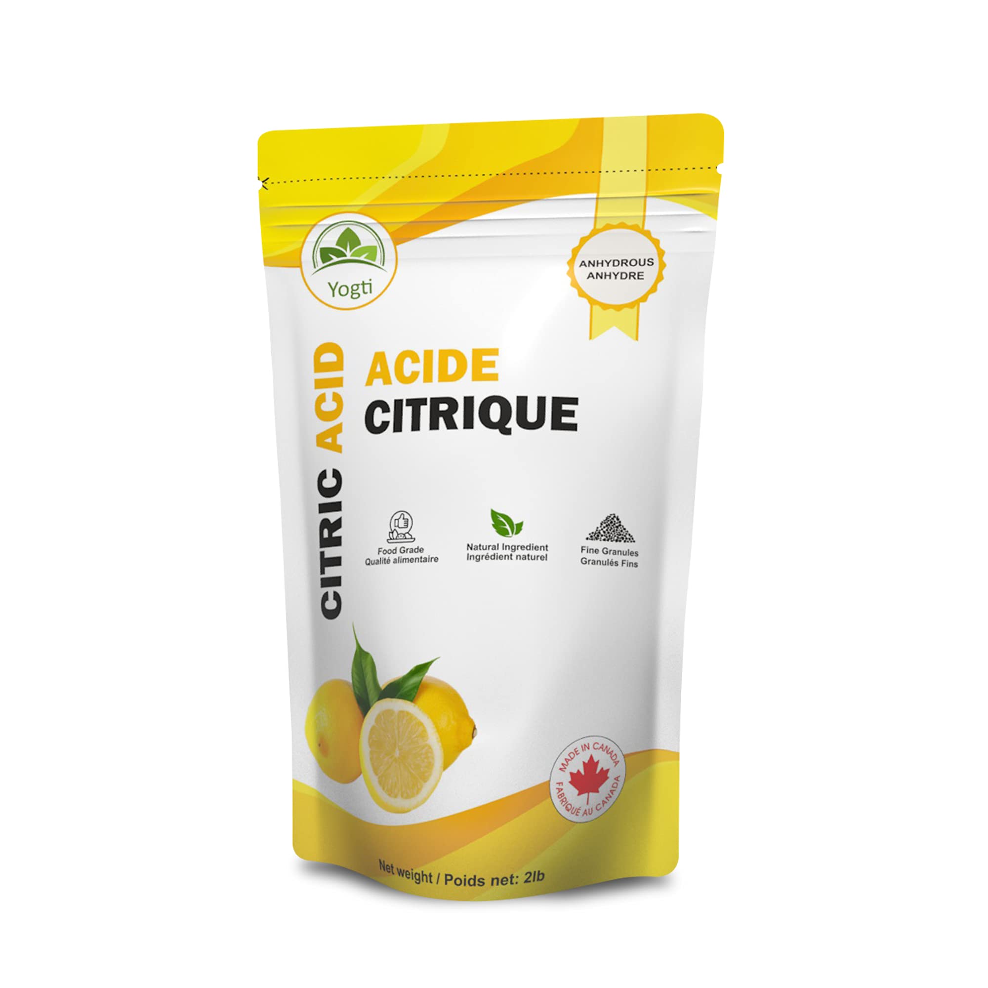 Yogti [Made in Canada] Citric Acid Powder for Bath Bombs, Food Grade, 100% Pure,