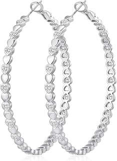 Large Gold/Silver Plated Hoop Earrings for Womens CZ Heart Design