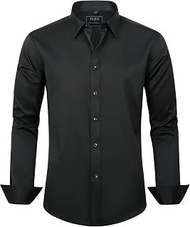 J.VER Boys Long Sleeve Shirt Solid Color Stretch Wrinkle Free Shirt Kids Casual Button Down Shirt Black 14 Years