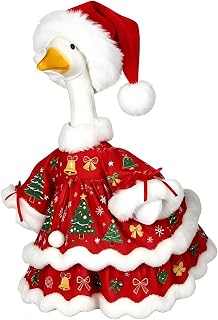 Christmas Porch Goose Outfits for 23" Statue - Holiday Elf Goose Clothes & Hat Costume for Outdoor Yard, Patio and Lawn Decor