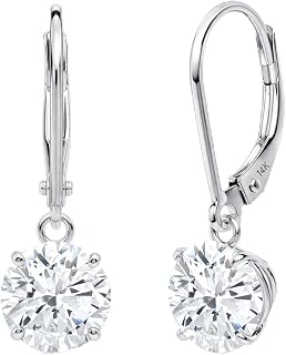 MAX + STONE 14k Gold Leverback Cubic Zirconia Dangle Earrings for Women | Real Gold Dangle Earrings |14k Gold Earrings for Women | CZ Cubic Zirconia Drop Earrings