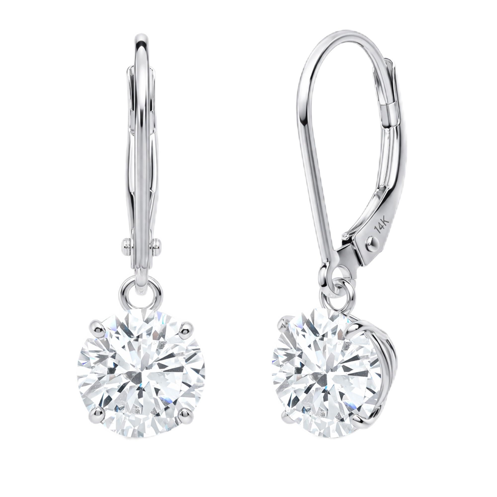 MAX + STONE 14k Gold Leverback Cubic Zirconia Dangle Earrings for Women | Real G