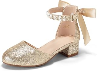 Coutgo Scarpe da ragazza con tacco alto e fiocco con perle décolleté da