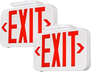 TORCHSTAR 2-Pack Red Letter LED Exit Sign with Battery Backup, White | Emergency Exit Light with Double Face, UL 924, AC 120/277V, Damp Location, Hardwired Exit Lights for Business Indoor