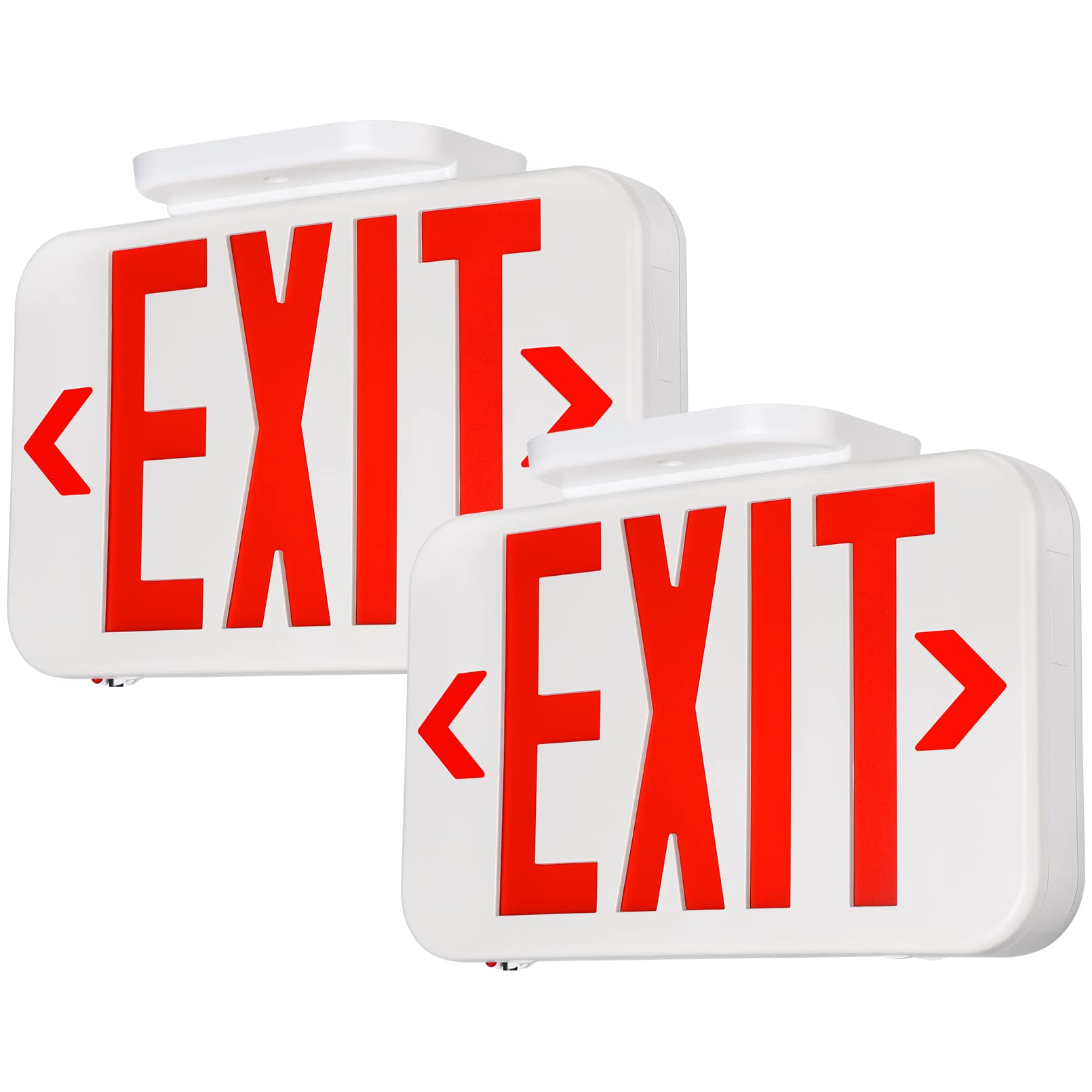 TORCHSTAR 2-Pack Red Letter LED Exit Sign with Battery Backup, White | Emergency