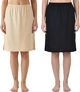 Aimly Women's Cotton Knee Length Underdress Half Slip Skirt 2 Pieces
