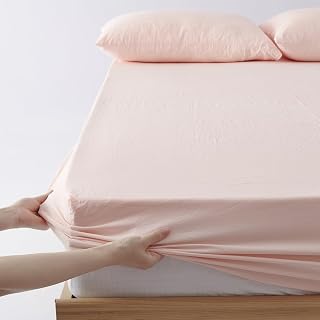 Kumori Semi Double Fitted Sheet, 47.2 x 78.7 inches (120 x 200 cm), Washable, Soft, Texture, Solid, Durable Wrinkle, Washable, Moisture Wicking, Easy to Put on and Take off All Seasons, Bed Sheet, Mattress Cover, Bed Cover (47.2 x 78.7 inches (120 x 200 cm), Pink)
