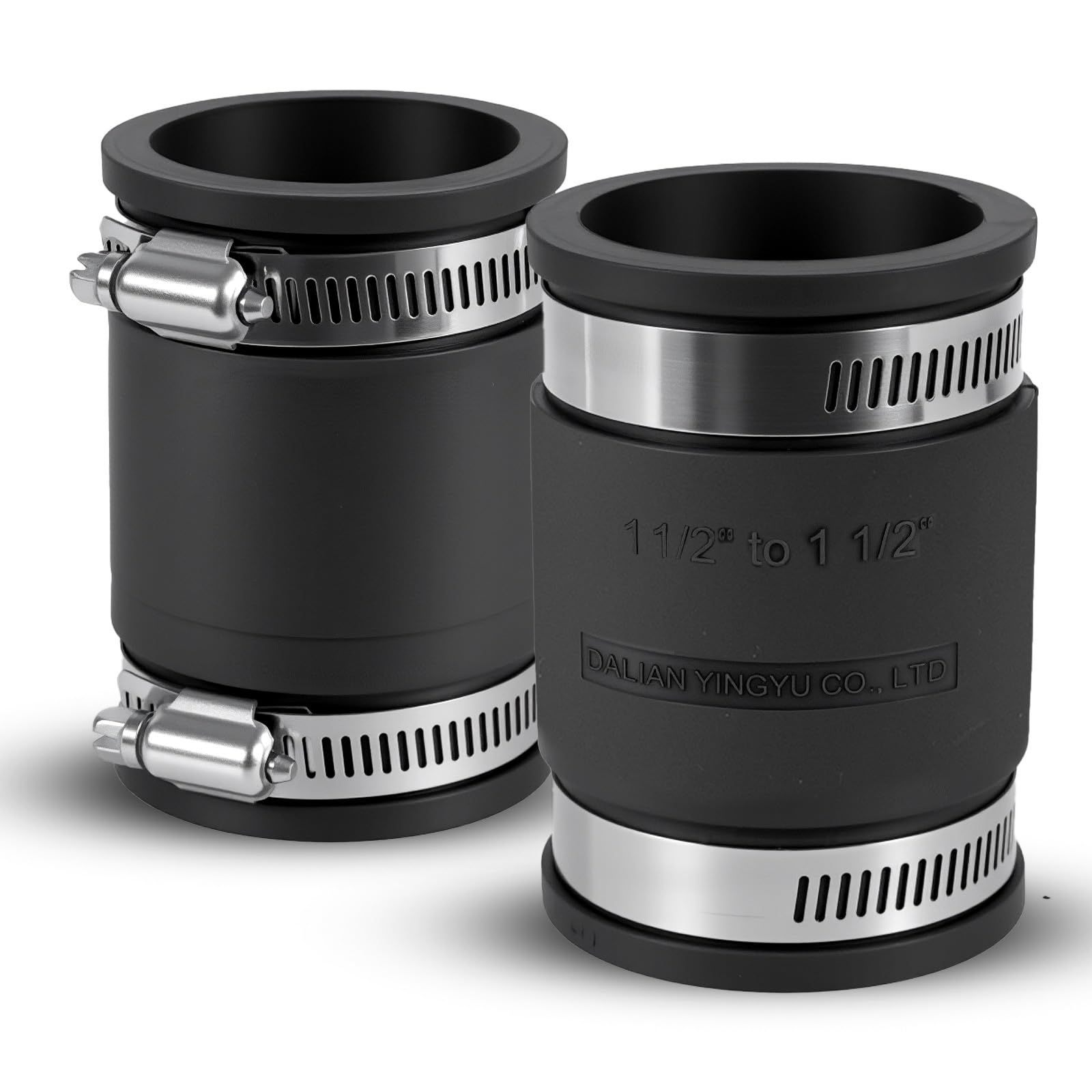 DLYYPLUS 2 Pcs 1-1/2" Flexible PVC Pipe Coupling with Stainless Steel Clamps, Co