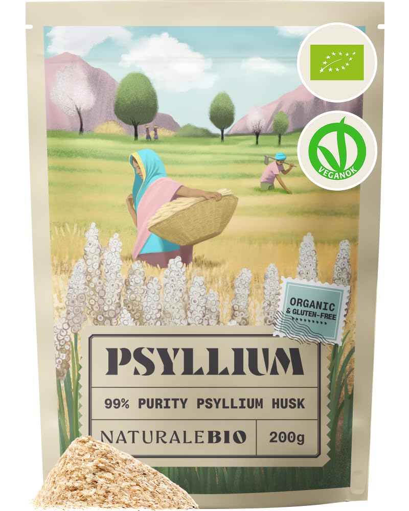 NaturaleBio Organic Psyllium Husk 99% Purity Lab-Tested Gluten-Free | 200 g. Pur