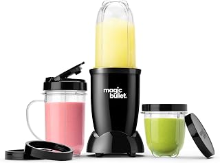 magic bullet® Personal Blender, 22 oz Cup, 250 Watt, Black, MBR-1101AK | 250-watt base blends smoothies, shakes & frozen drinks. Includes (3) To-Go Cups (1) Travel Lid. Dishwasher safe.