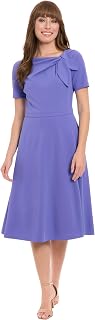 London Times Women's Women's Bow Neckline A-line Midi - Short Sleeve Evening Party Cocktail Dress