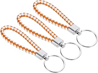 Braided Leather Keychain, Braided Wristlet Strap Holder with Stainless Steel Key Ring For car pendants