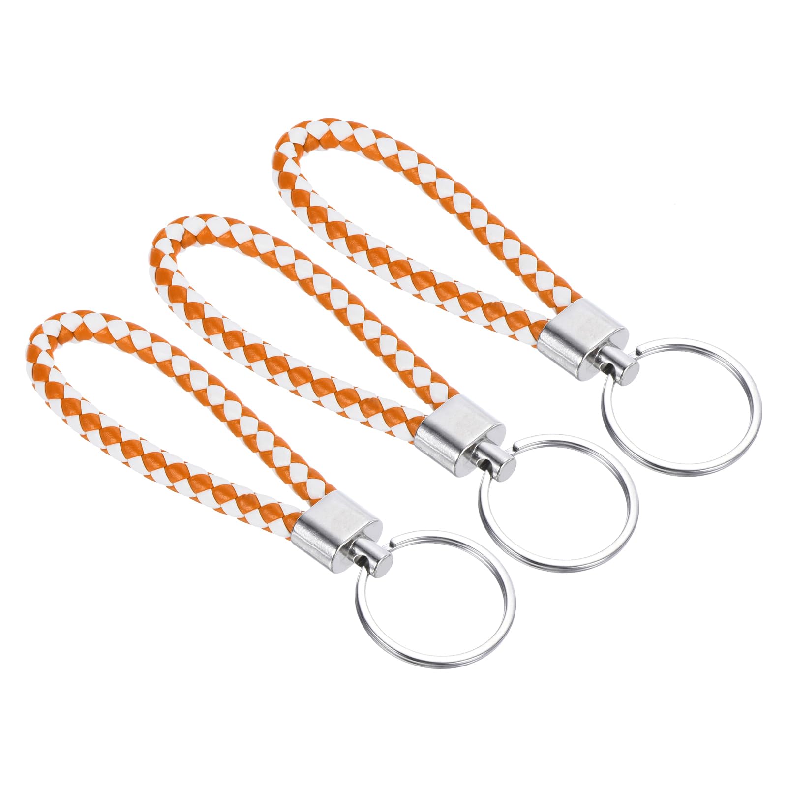 Braided Leather Keychain, Braided Wristlet Strap Holder with Stainless Steel Key