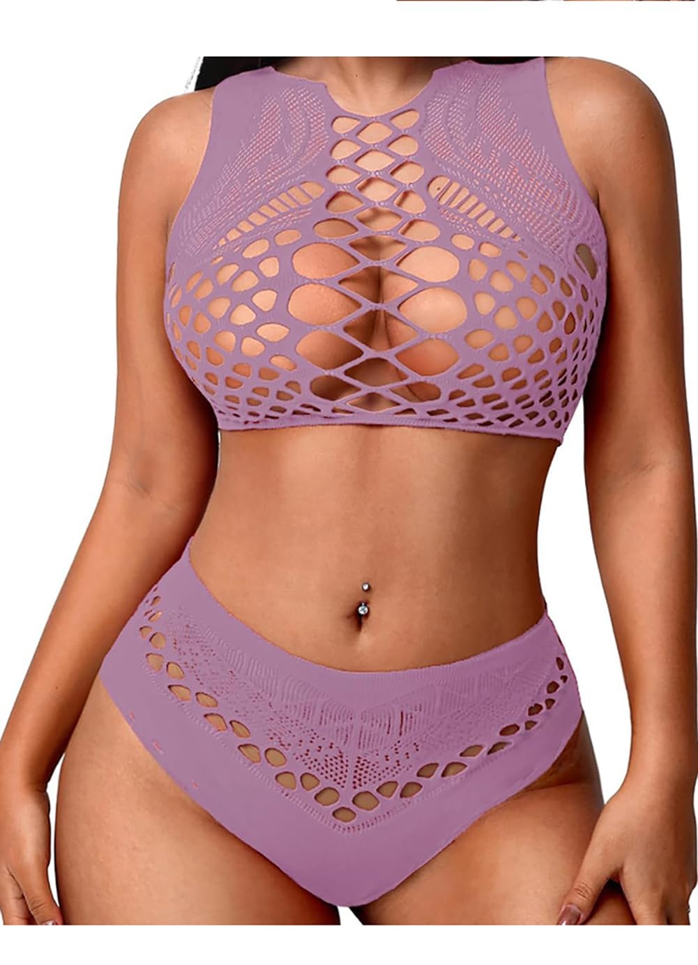 Women Sexy Mesh Lingerie Set Two Piece Sleeveless Crop Top and Panties Set Club 