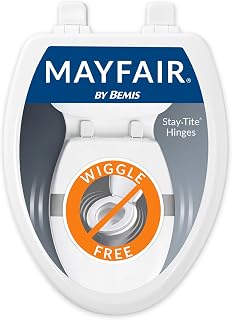 Mayfair Linden Slow Close Toilet Seat, Non Slip Heavy Duty Wood, Easy Install, Elongated, White