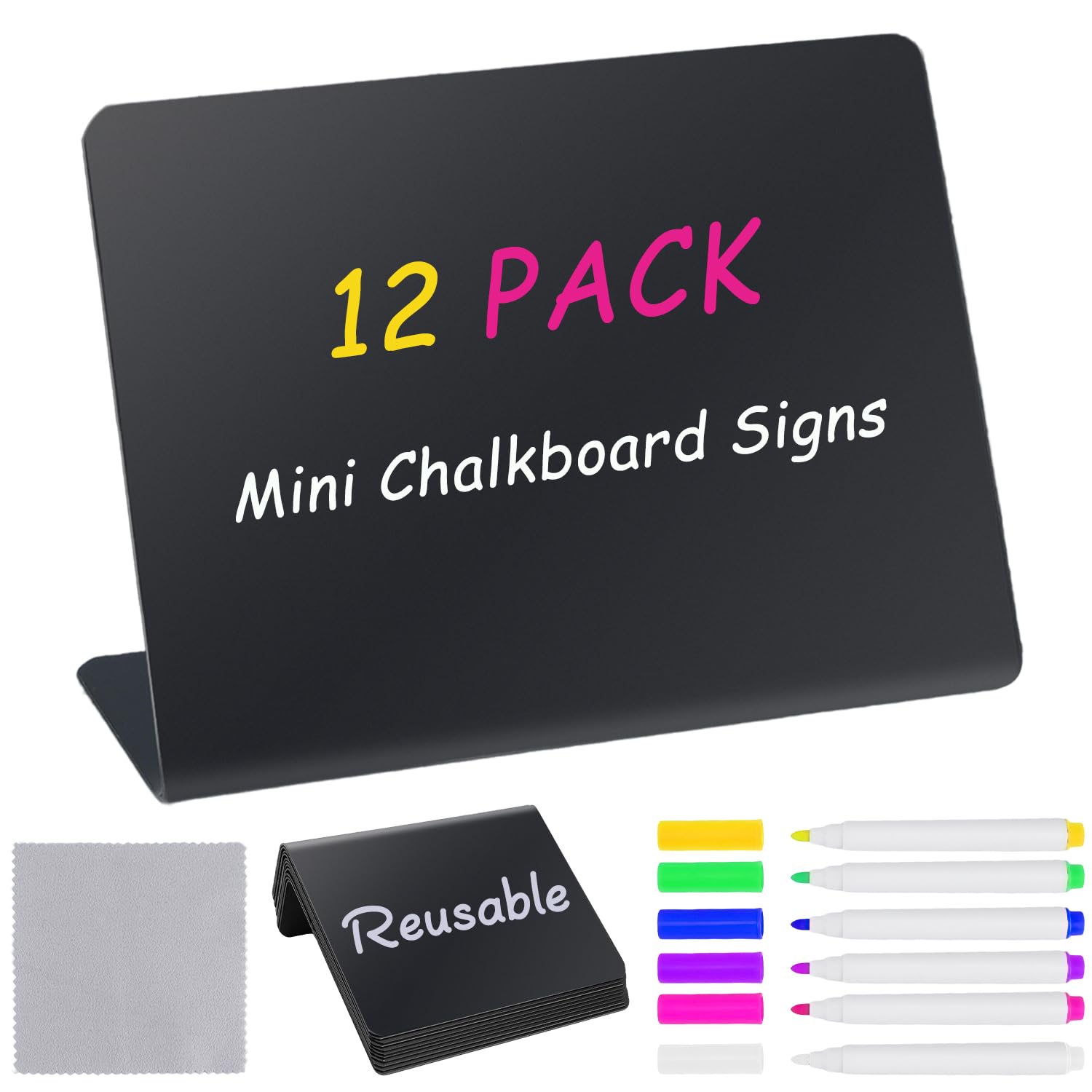 12PCS Mini Chalkboard Signs, 4"x3" Food Labels for Party Buffet | Reusable Table