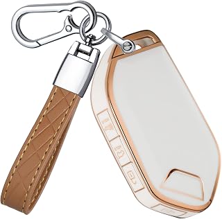 VCCARVN for Kia Key Fob Cover with Keychain - TPU Key Case Shell Protector Compatible with Kia Telluride Sorento K4 K5 EV5 Sportage 5 Button Smart Remote Key, White