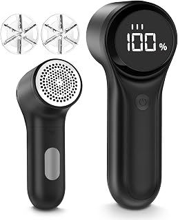 Fabric Shaver Lint Remover, Electric Lint Shaver with LED Display, USB Rechargeable, 3-Speed, Sweater Defuzzer Battery Operated to Remove Pilling, 6-Blade for Clothes Upholstery Furniture