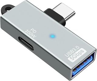 USB-C to USB 3.0 2 in 1 OTG Adapter, Right Angle USB C Male to USB 3.0 Female 5Gbps Converter with PD100W Power Charging Port for Laptop Tablet Cell Phone