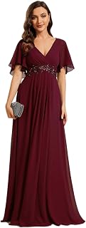 Ever-Pretty Long V-Neck Ruffle Sleeve Evening Dress