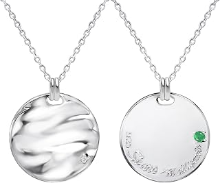 Sears sv925 Men's Reversible Necklace, 925 Silver, Diamond, Birthstone, May, Emerald, Plate, Coin Necklace, Diamond, Natural Stone