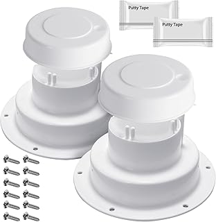 Aussio (2 Pack, White RV Roof Vent Cover Kits with Putty Tape and Screws | Camper Vents Cap for Trailer RV Roof Vent Cover Replacement, Camper Plumbing Vent Cap Kit for 1" to 2-3/8" OD Pipe