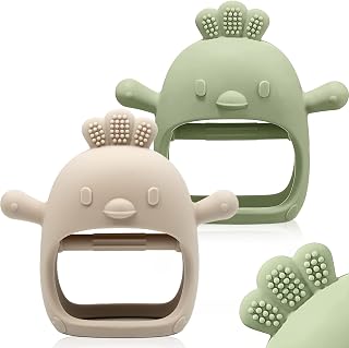 ChooKaChoo 2 Pack Baby Teething Toy Silicone Teething Mitten for Babies Over 3 Months Anti Dropping Wrist Hand Teethers Baby Chew Toys for Sucking Needs, BPA Free